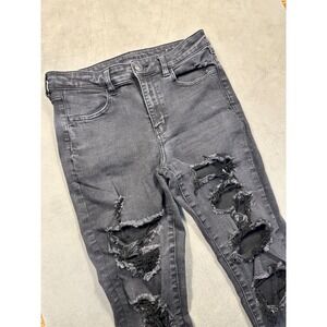 American Eagle Outfitters Womens Black Vintage Wash High Rise Ripped Skinny Jean